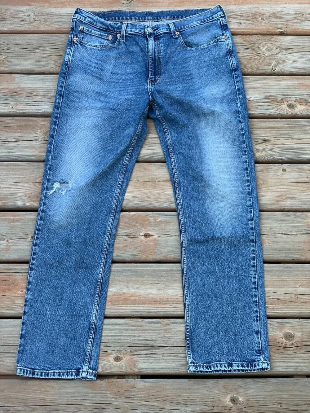 Levi's 514 Jeans Men 36x32 Blue Faded Distressed Denim Straight Leg Casual Pants
